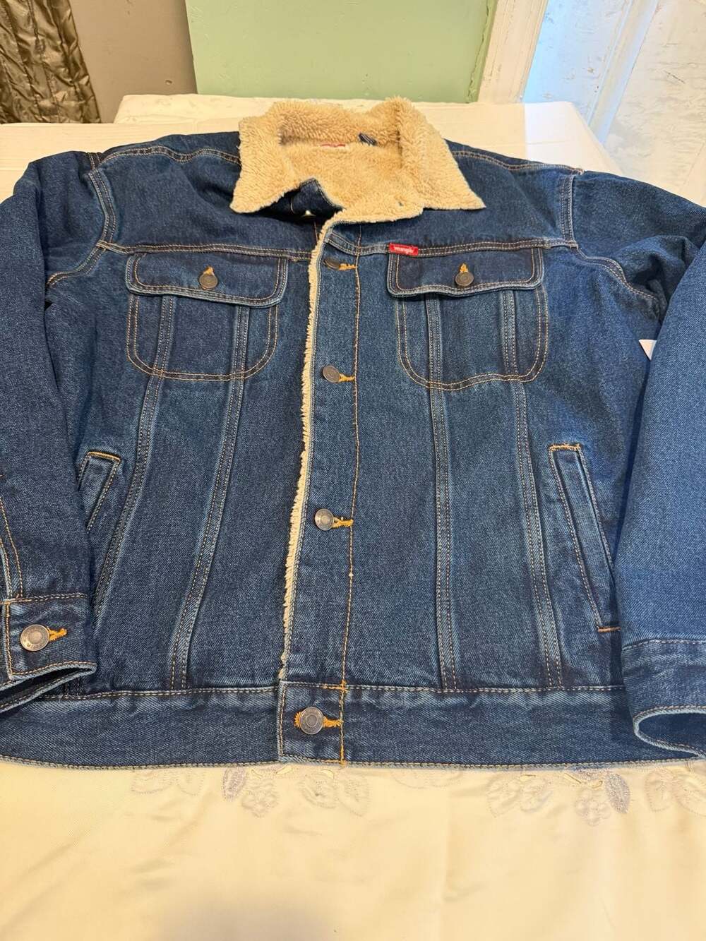 Wrangler Men's Sherpa Lined Denim Trucker Jacket - Picture 8 of 12